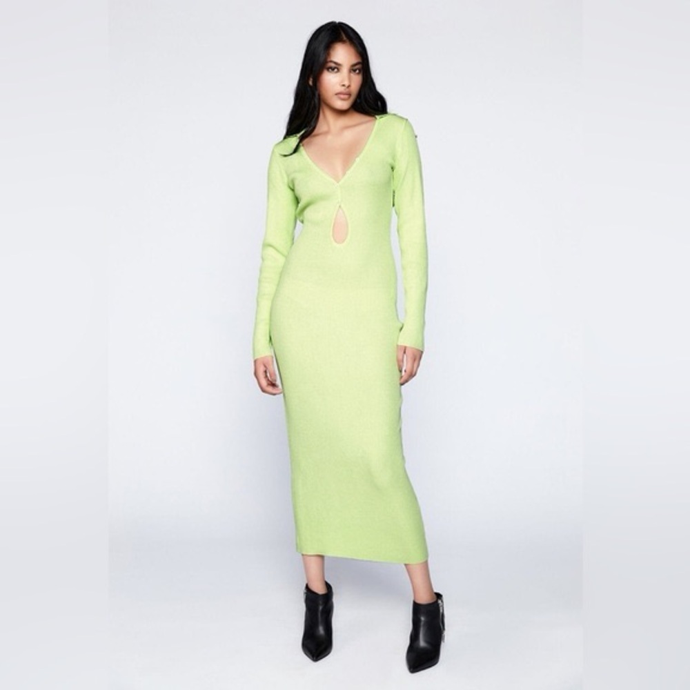 Bardot Rosario Long Sleeve Cutout Dress In Lime